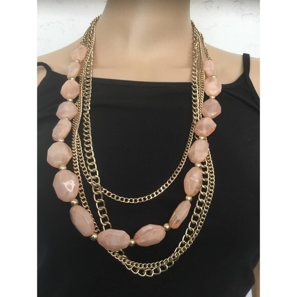 Multi Strand Peach Gold Necklace - Picture 1 of 2